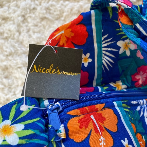 Tropical Floral Blue Quilted Tote Bag Vera Bradley like NWT - Picture 3 of 5